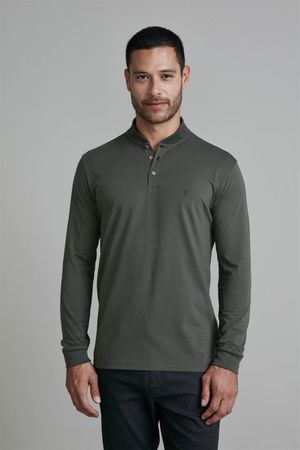 Camisa Polo Manga Longa Malha Slim Fit - Verde Escuro