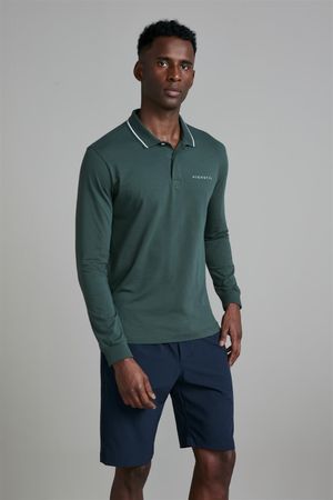 Camisa Polo Manga Longa Malha Slim Fit - Verde Hera