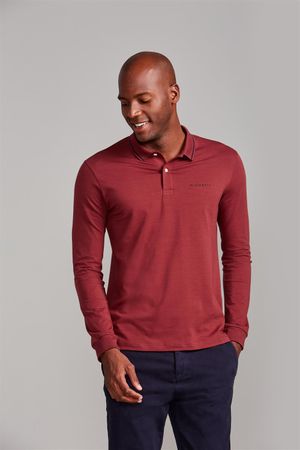 Camisa Polo Manga Longa Malha Slim Fit - Marrom Capuccino