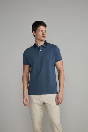 Camisa Polo Malha Slim Fit - Azul Cobalto