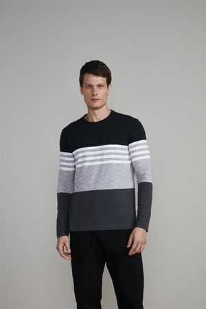 Camiseta Manga Longa Malha Slim Fit - Preto / Cinza Chumbo