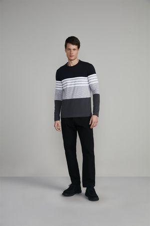 Camiseta Manga Longa Malha Slim Fit - Preto / Cinza Chumbo