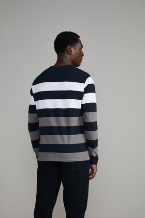 Camiseta Manga Longa Piquet Comfort - Azul Marinho / Cinza Concreto