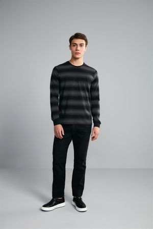 Camiseta Manga Longa Malha Slim Fit - Preto / Cinza Chumbo