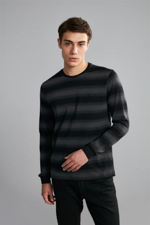 Camiseta Manga Longa Malha Slim Fit - Preto / Cinza Chumbo