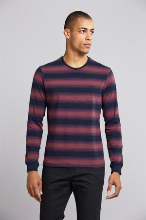 Camiseta Manga Longa Malha Slim Fit - Azul Marinho / Vinho