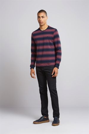Camiseta Manga Longa Malha Slim Fit - Azul Marinho / Vinho