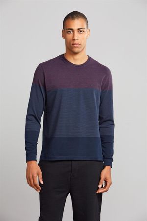 Camiseta Manga Longa Malha Comfort - Azul Marinho / Vinho