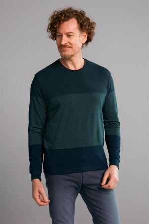 Camiseta Manga Longa Malha Comfort - Azul Marinho / Verde Floresta