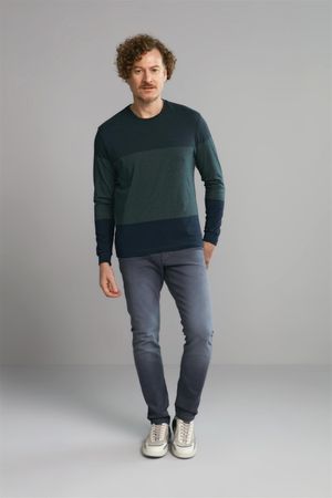 Camiseta Manga Longa Malha Comfort - Azul Marinho / Verde Floresta