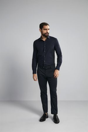 Camisa Manga Longa Microdesenhos Slim Fit - Azul Marinho