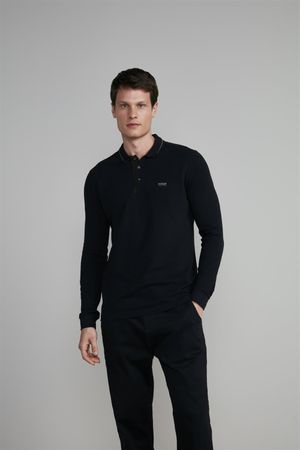 Camisa Polo Manga Longa Piquet Slim Fit - Preto