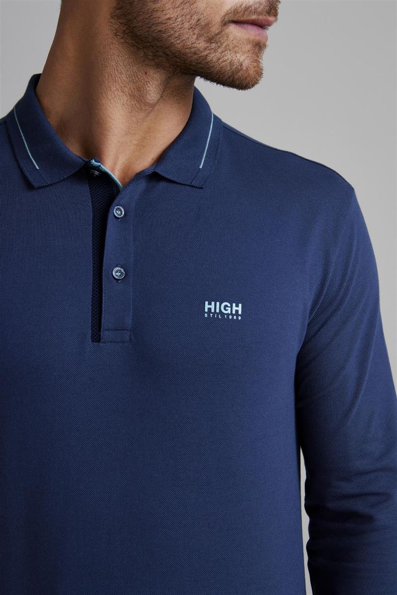 Camisa Polo Manga Longa Piquet Slim Fit - Azul Petróleo | Highstil