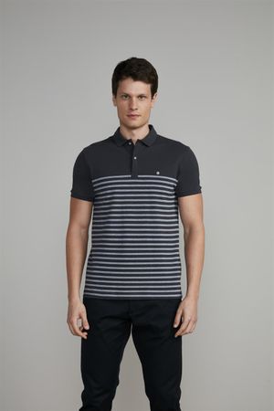 Camisa Polo Piquet Slim Fit - Cinza Chumbo / Branco