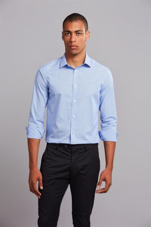 Camisa Manga Longa Fio Tinto Slim Fit - Azul Medio