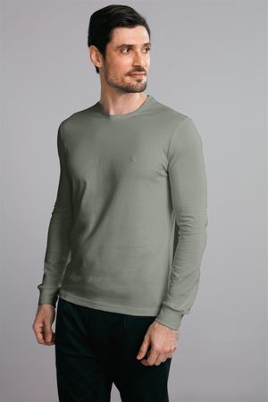 Camiseta Manga Longa Premium Malha Slim Fit - Verde Escuro