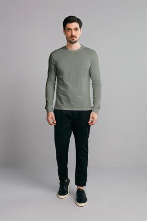 Camiseta Manga Longa Premium Malha Slim Fit - Verde Escuro